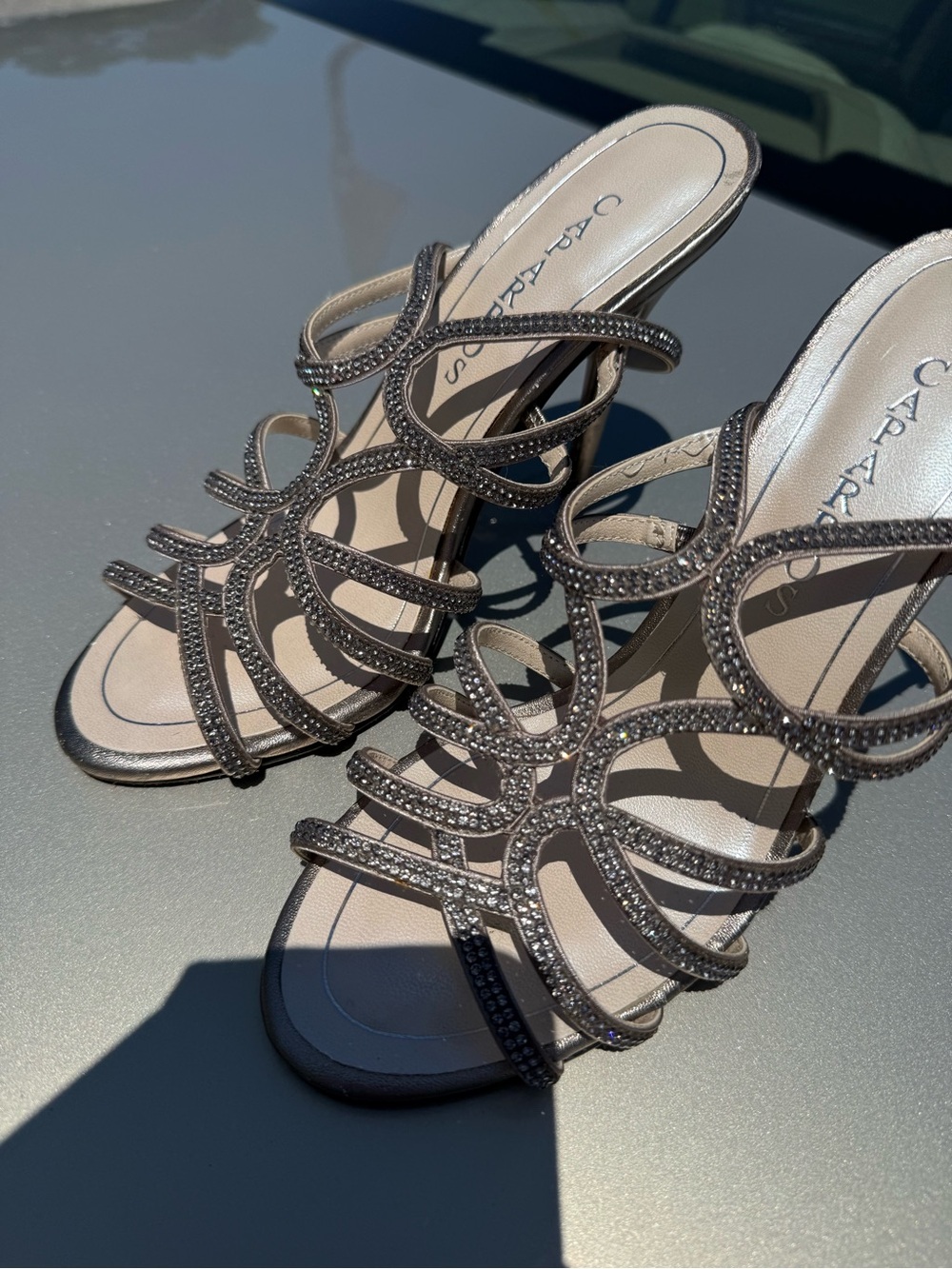 Caparros Gunmetal Crystal-Strap Dress Heels